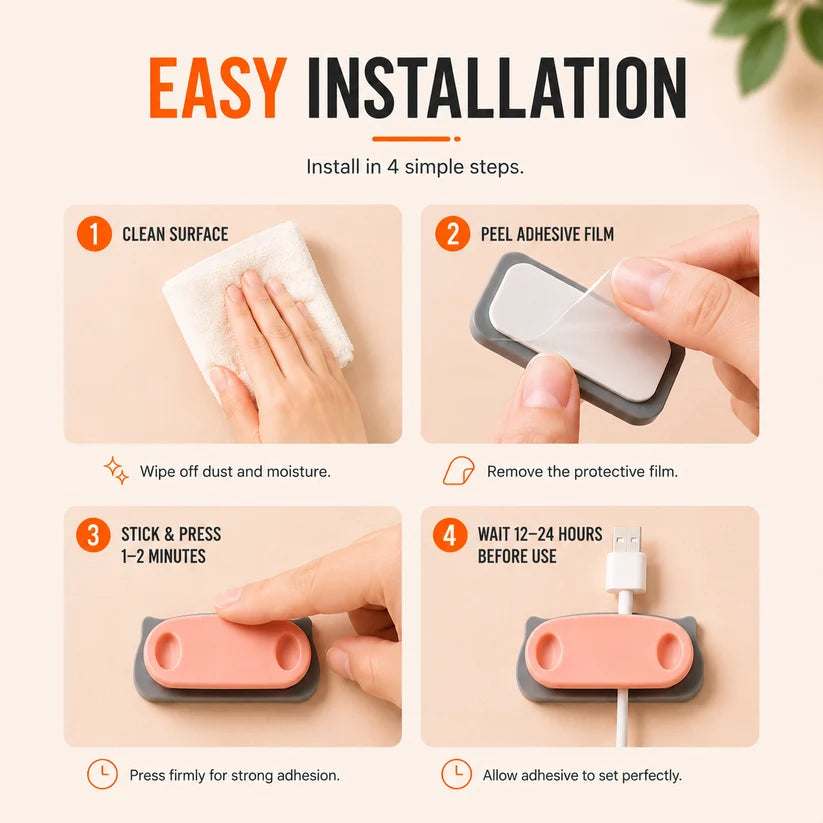 Plug Holder Clips with Self-Adhesive Pad